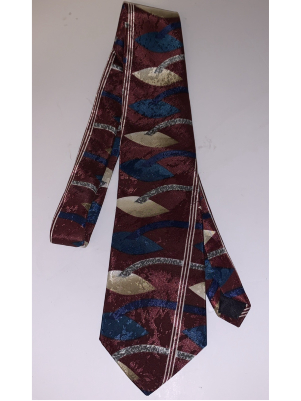 Pagliano 100% Silk Mens Necktie Milan New York Burgundy Brown Blue Tan 57” 4”